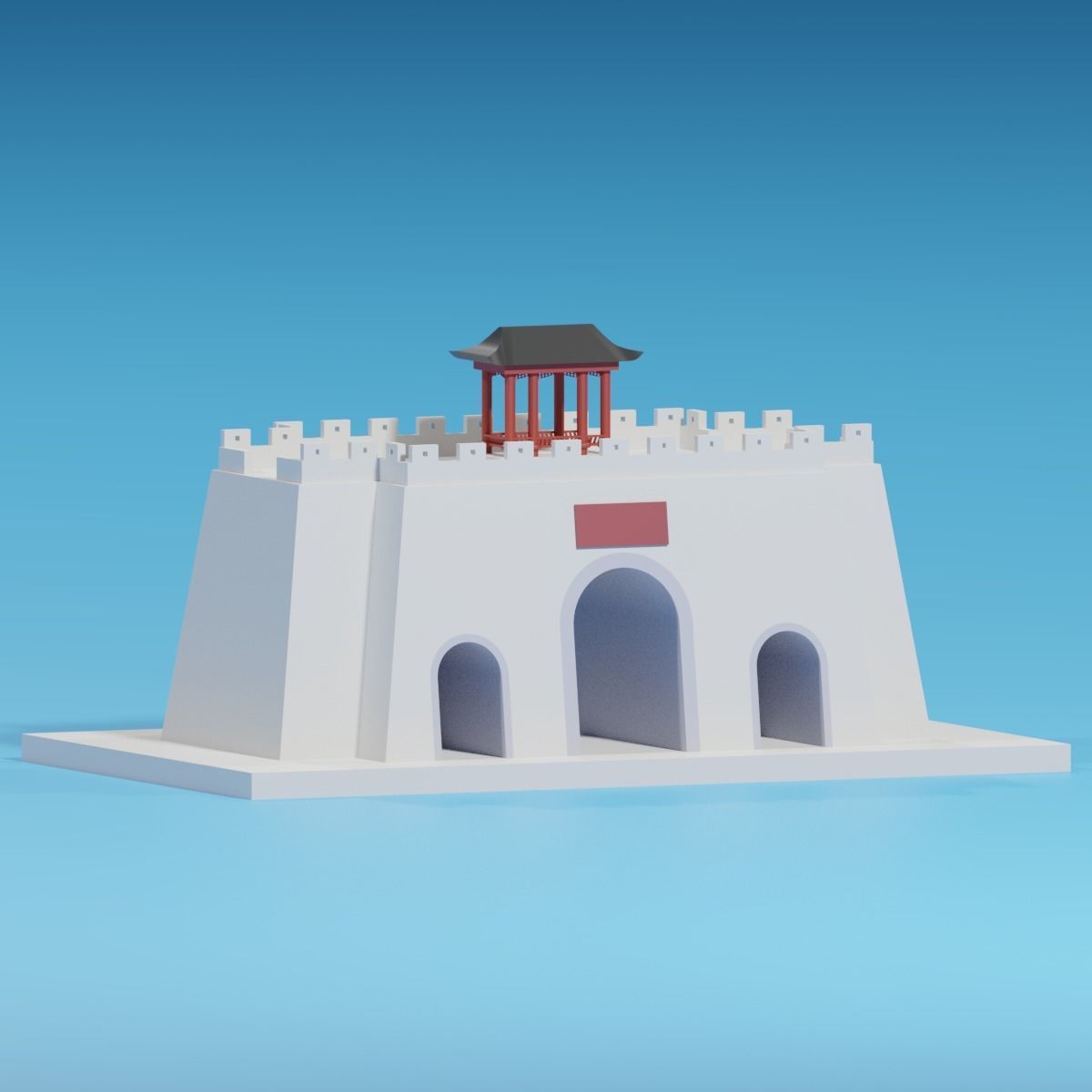 Chinese City Gate and Pavilion 3D model_5
