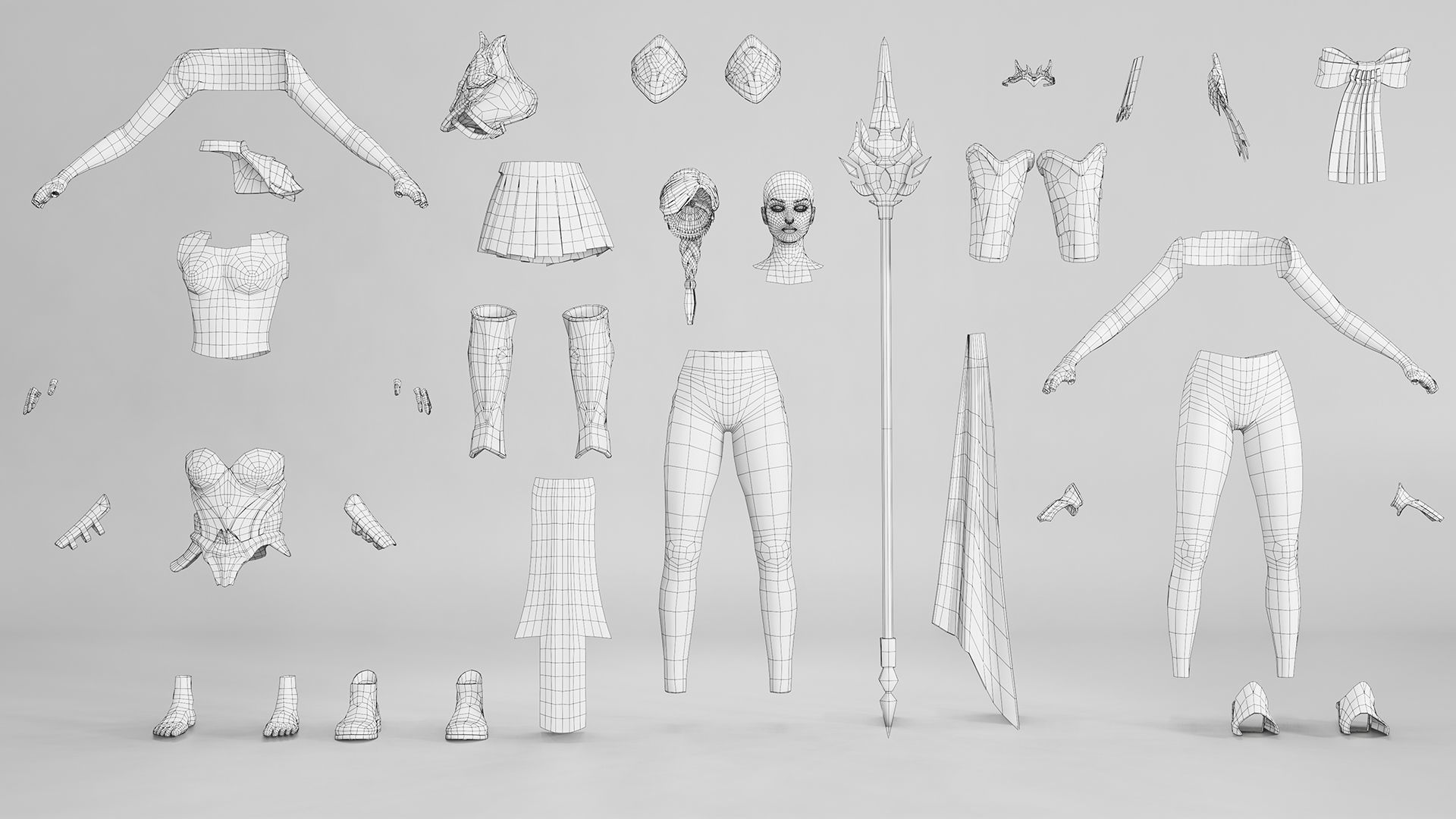 Modular Female Warrior Characters Pack1 Low-poly 3D model_13