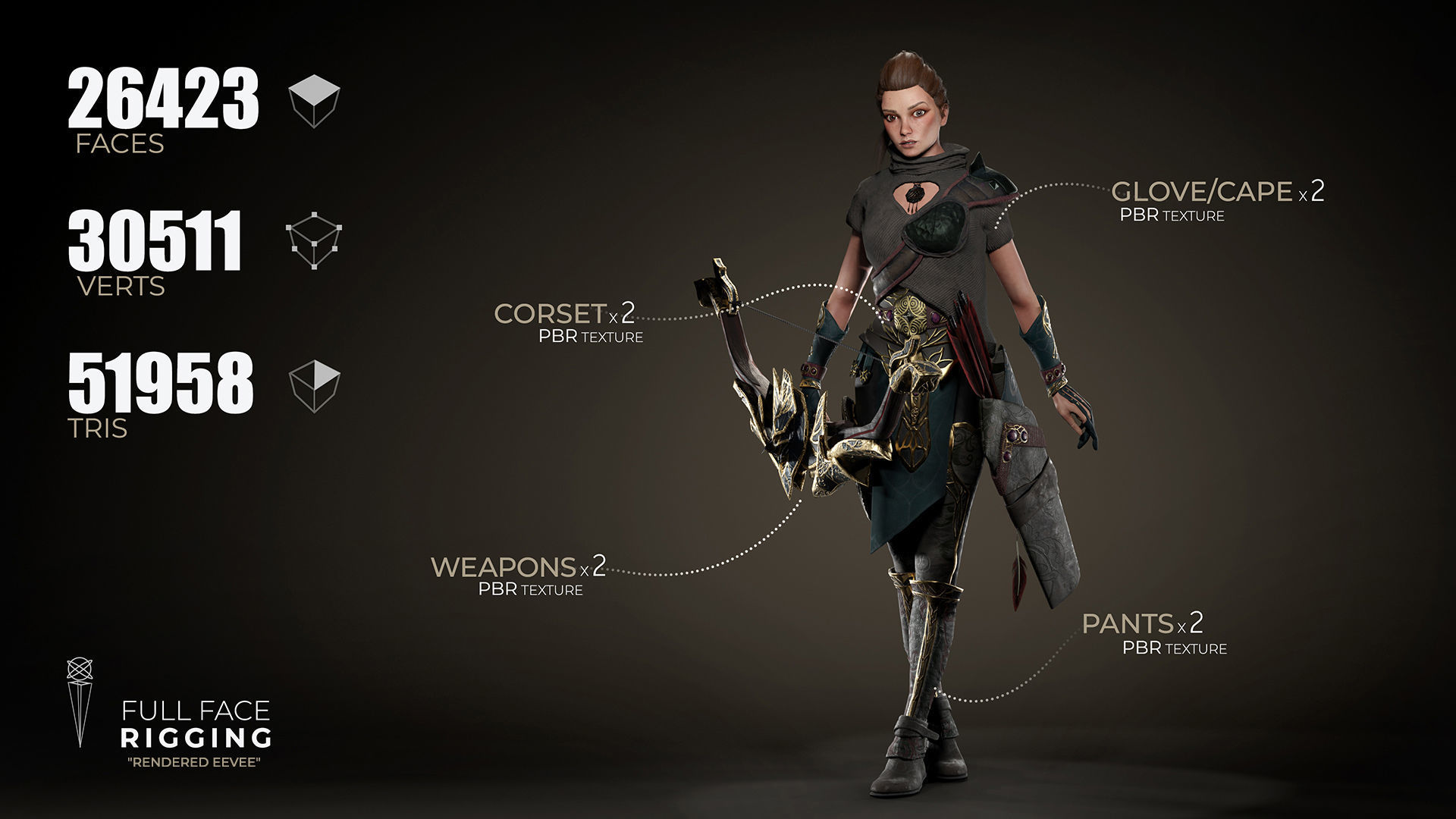 Modular Female Warrior Characters Pack1 Low-poly 3D model_15