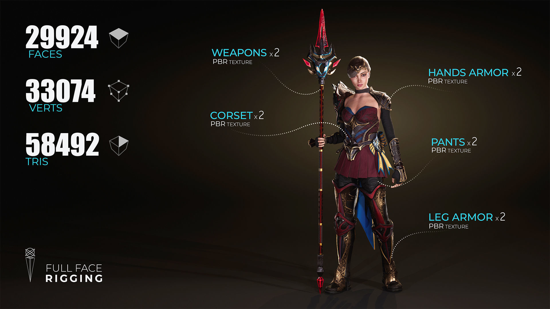 Modular Female Warrior Characters Pack1 Low-poly 3D model_3