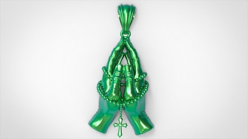 Praying Hands with Rosary Beads pendant Necklace Jewelry 3D print model_38