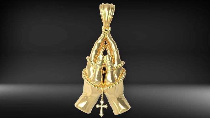 Praying Hands with Rosary Beads pendant Necklace Jewelry 3D print model_30