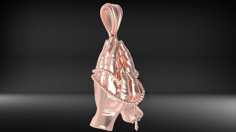 Praying Hands with Rosary Beads pendant Necklace Jewelry 3D print model_2