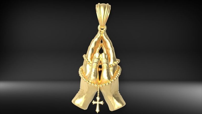 Praying Hands with Rosary Beads pendant Necklace Jewelry 3D print model_31
