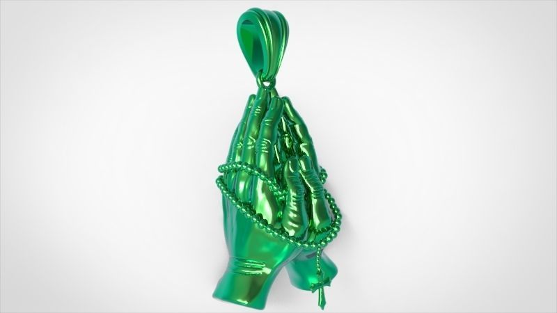 Praying Hands with Rosary Beads pendant Necklace Jewelry 3D print model_43