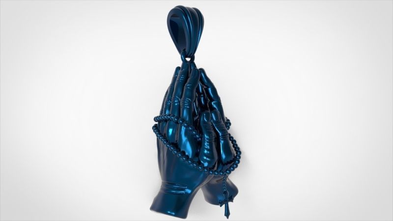 Praying Hands with Rosary Beads pendant Necklace Jewelry 3D print model_42