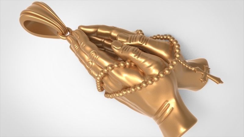 Praying Hands with Rosary Beads pendant Necklace Jewelry 3D print model_54
