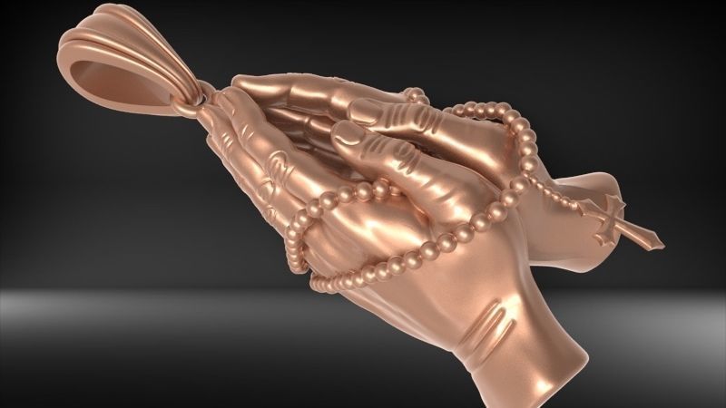 Praying Hands with Rosary Beads pendant Necklace Jewelry 3D print model_13