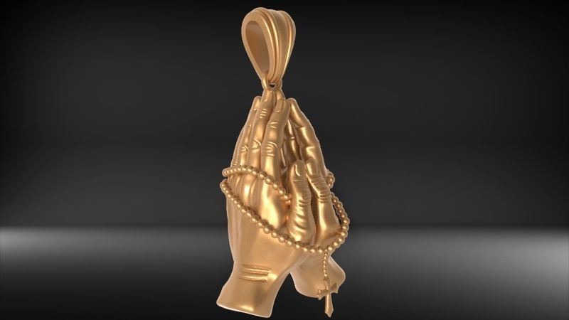 Praying Hands with Rosary Beads pendant Necklace Jewelry 3D print model_48