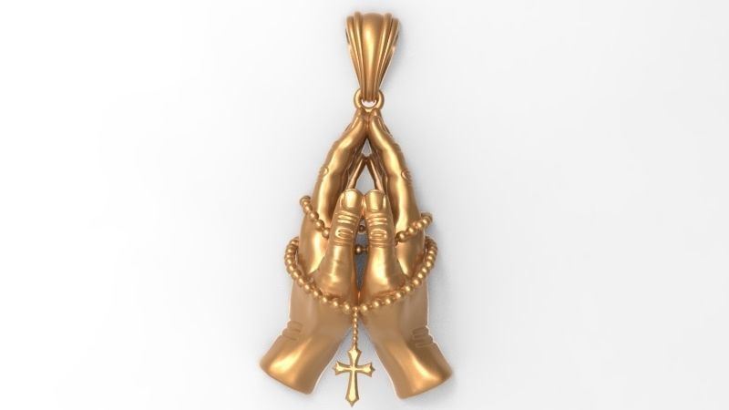 Praying Hands with Rosary Beads pendant Necklace Jewelry 3D print model_24