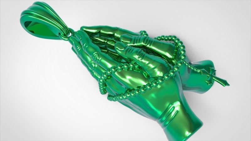Praying Hands with Rosary Beads pendant Necklace Jewelry 3D print model_59