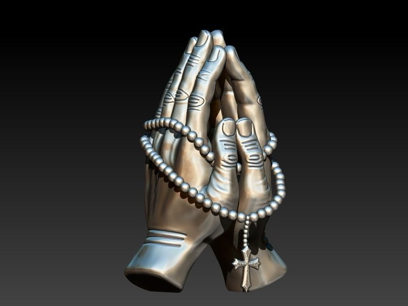 Praying Hands with Rosary Beads pendant Necklace Jewelry 3D print model_18