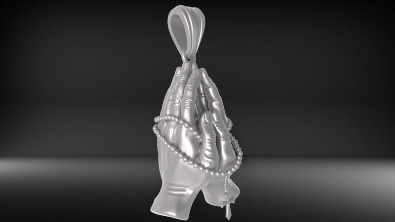 Praying Hands with Rosary Beads pendant Necklace Jewelry 3D print model_50