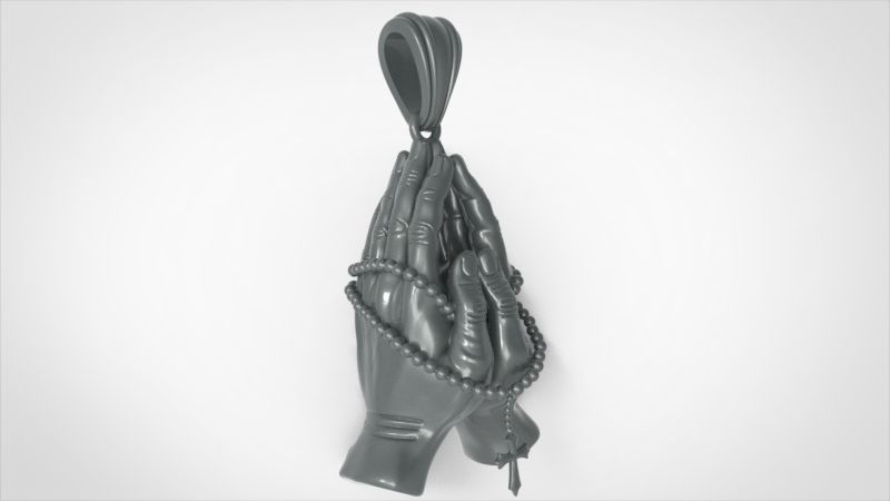 Praying Hands with Rosary Beads pendant Necklace Jewelry 3D print model_51
