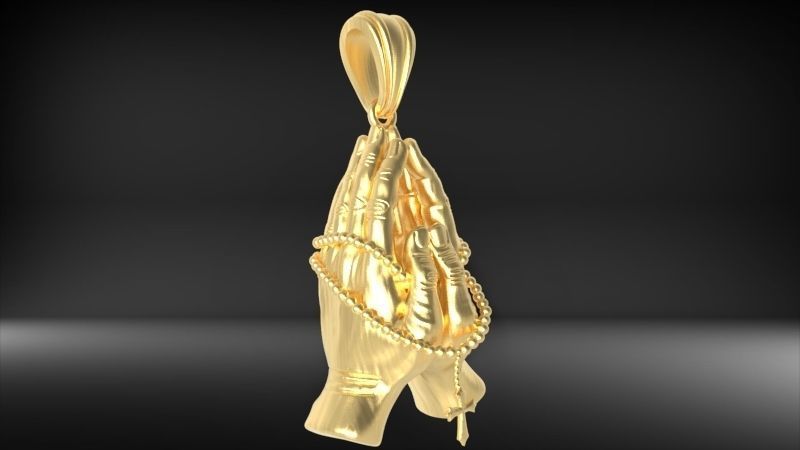 Praying Hands with Rosary Beads pendant Necklace Jewelry 3D print model_4