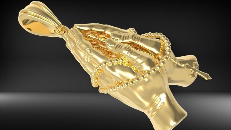 Praying Hands with Rosary Beads pendant Necklace Jewelry 3D print model_11