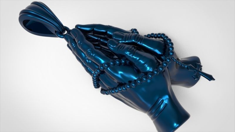 Praying Hands with Rosary Beads pendant Necklace Jewelry 3D print model_60