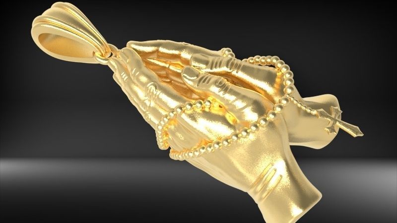 Praying Hands with Rosary Beads pendant Necklace Jewelry 3D print model_9