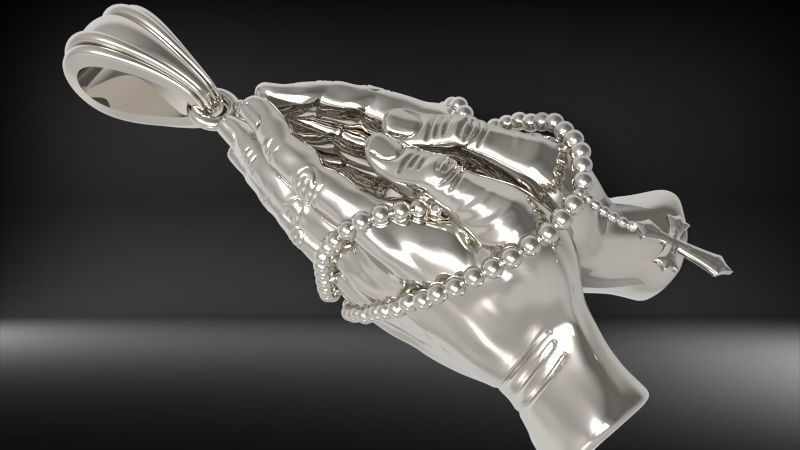 Praying Hands with Rosary Beads pendant Necklace Jewelry 3D print model_10