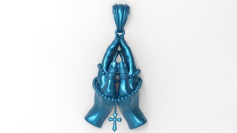 Praying Hands with Rosary Beads pendant Necklace Jewelry 3D print model_25