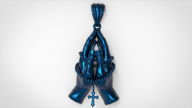 Praying Hands with Rosary Beads pendant Necklace Jewelry 3D print model_39
