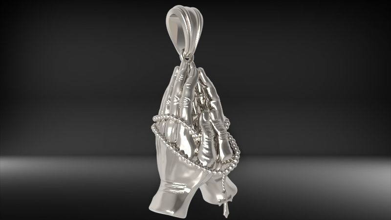 Praying Hands with Rosary Beads pendant Necklace Jewelry 3D print model_49
