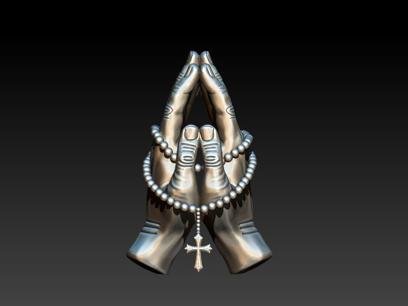 Praying Hands with Rosary Beads pendant Necklace Jewelry 3D print model_22
