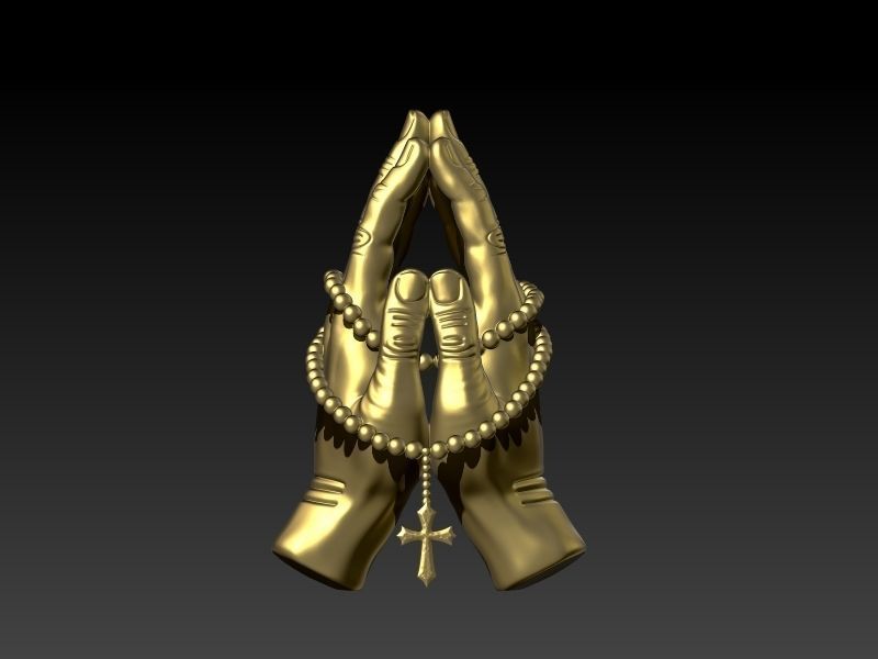 Praying Hands with Rosary Beads pendant Necklace Jewelry 3D print model_17