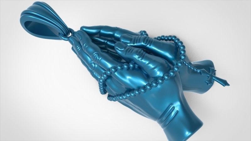 Praying Hands with Rosary Beads pendant Necklace Jewelry 3D print model_53
