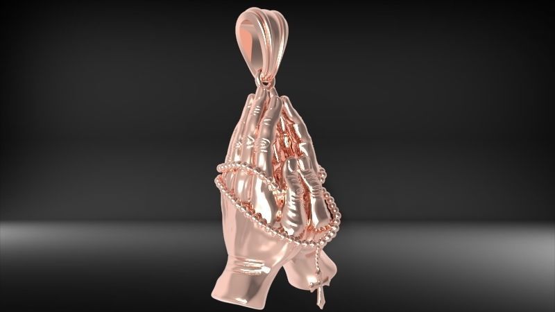 Praying Hands with Rosary Beads pendant Necklace Jewelry 3D print model_46