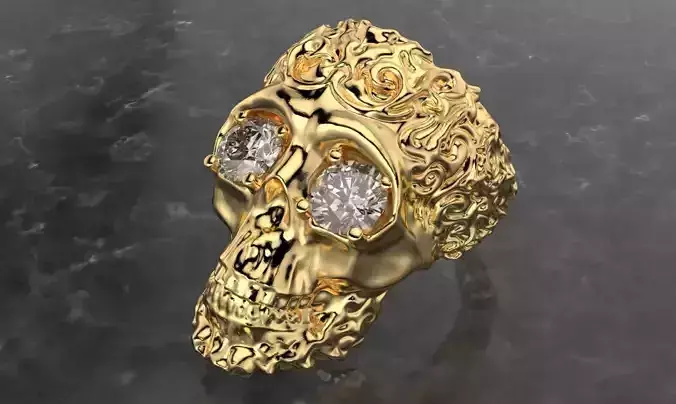 freestyle skull ring with gems  3D print model