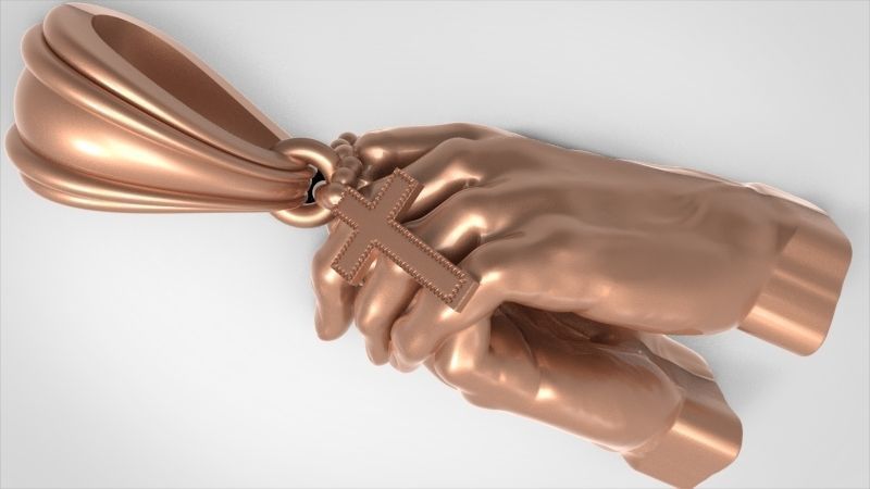hands folded praying with Rosary cross Pendant Jewelry 3D print model_12