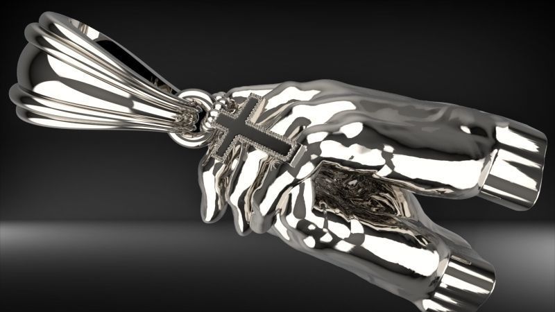 hands folded praying with Rosary cross Pendant Jewelry 3D print model_4