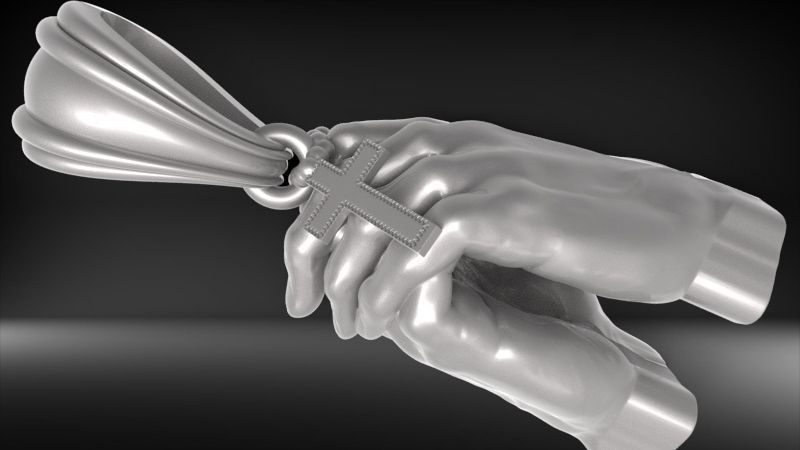 hands folded praying with Rosary cross Pendant Jewelry 3D print model_22