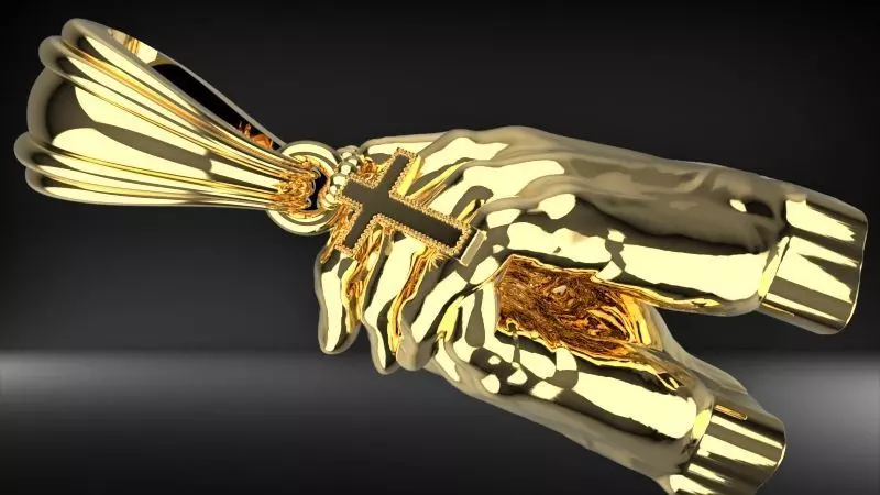 hands folded praying with Rosary cross Pendant Jewelry 3D print model_0