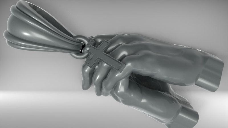 hands folded praying with Rosary cross Pendant Jewelry 3D print model_18