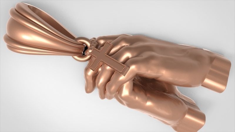 hands folded praying with Rosary cross Pendant Jewelry 3D print model_11