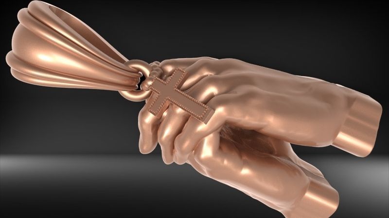 hands folded praying with Rosary cross Pendant Jewelry 3D print model_17