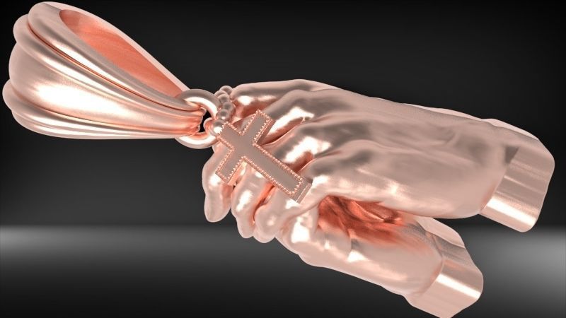 hands folded praying with Rosary cross Pendant Jewelry 3D print model_14