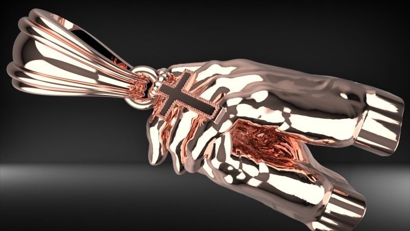 hands folded praying with Rosary cross Pendant Jewelry 3D print model_3