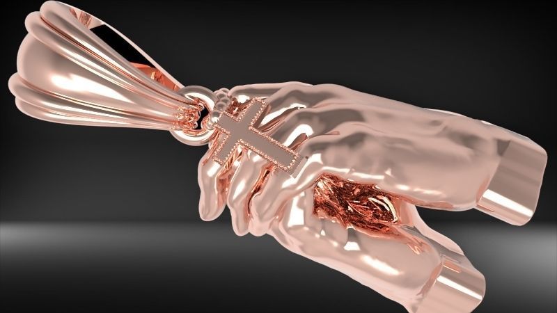 hands folded praying with Rosary cross Pendant Jewelry 3D print model_15