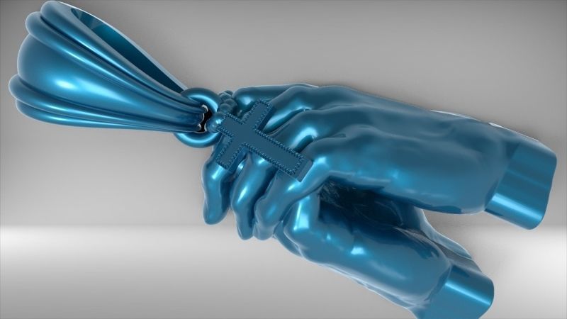 hands folded praying with Rosary cross Pendant Jewelry 3D print model_21