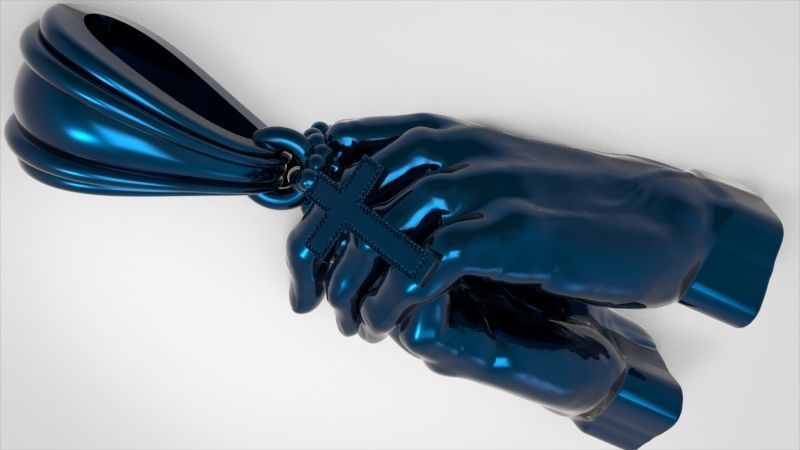 hands folded praying with Rosary cross Pendant Jewelry 3D print model_13