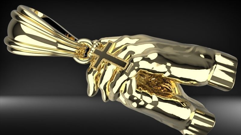 hands folded praying with Rosary cross Pendant Jewelry 3D print model_23