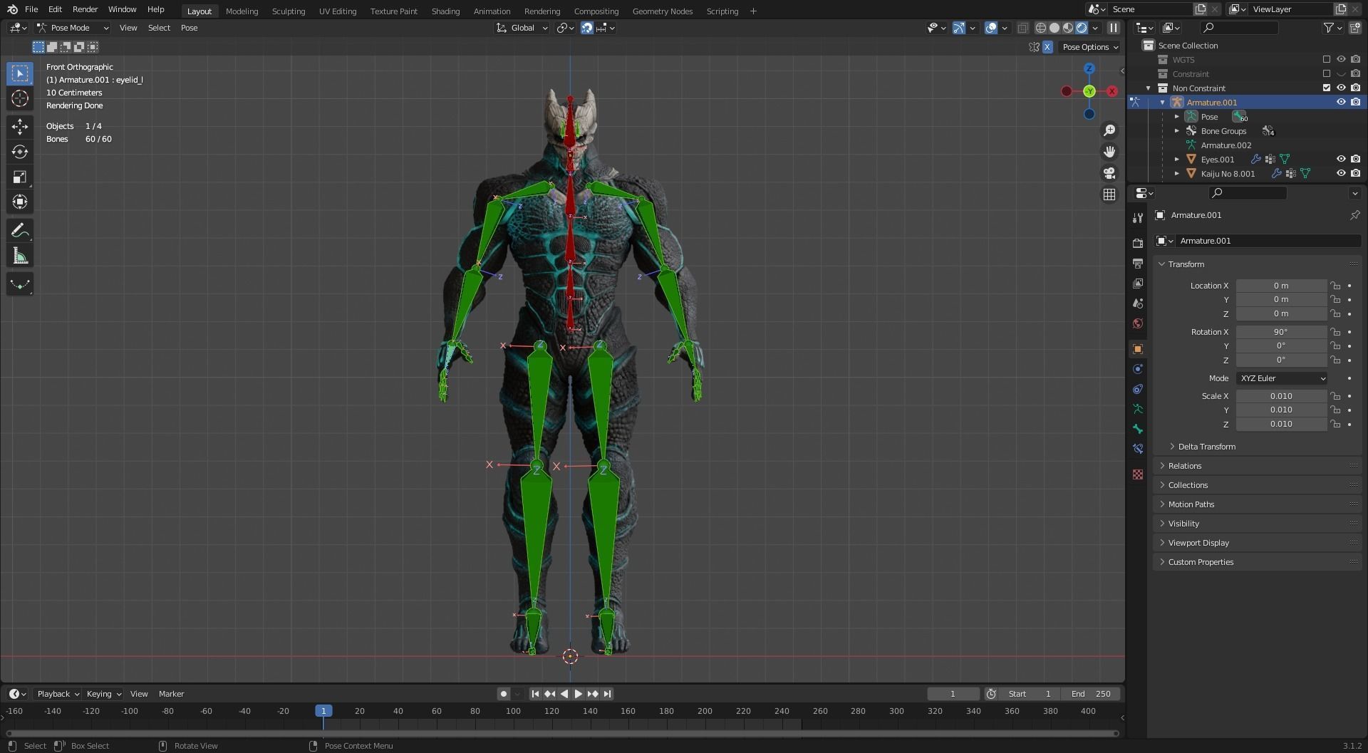 High and Low Poly Pack - Kaiju No 8 - Hibino Kafka Low-poly 3D model_41