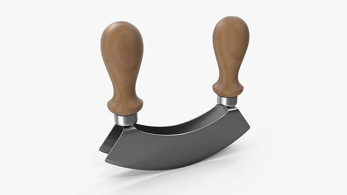 Mezzaluna with Two Blades and Wooden Handles 3D model 5
