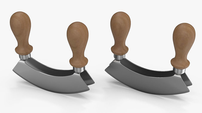 Mezzaluna with Two Blades and Wooden Handles 3D model 6