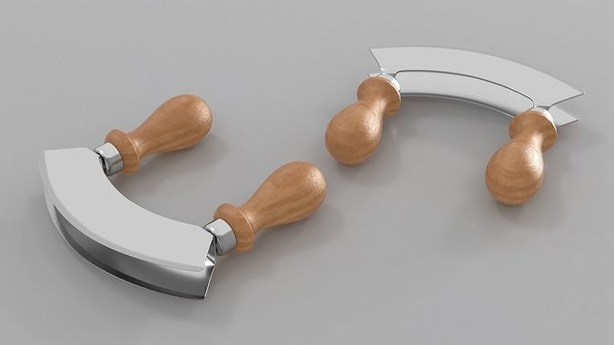 Mezzaluna with Two Blades and Wooden Handles 3D model 4