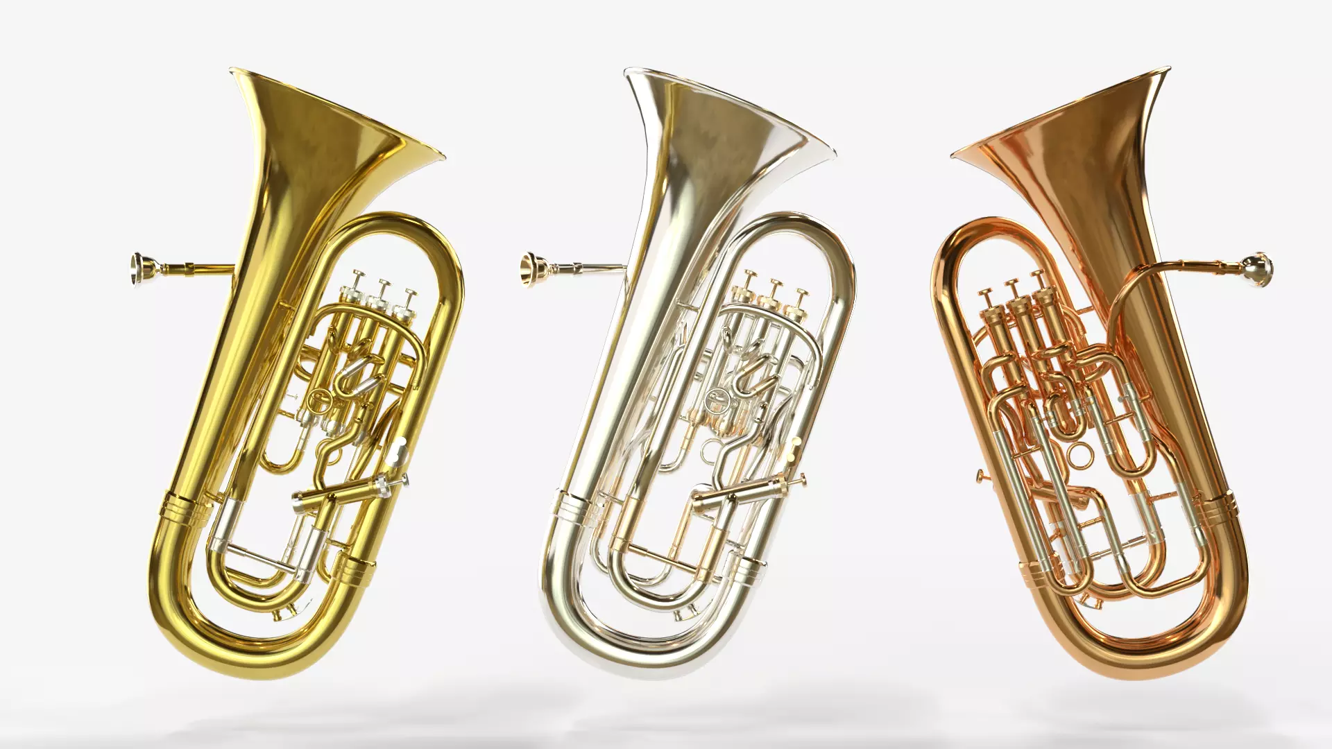 Euphonium Three Materials Brass Copper and Silver 3D model_0