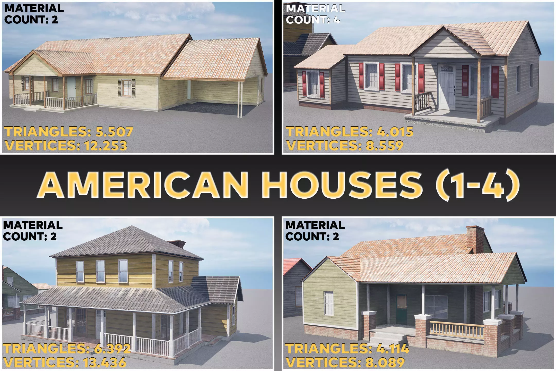 American Building Pack Low Poly 30 Unique Buildings Game Ready  Low-poly 3D model_1
